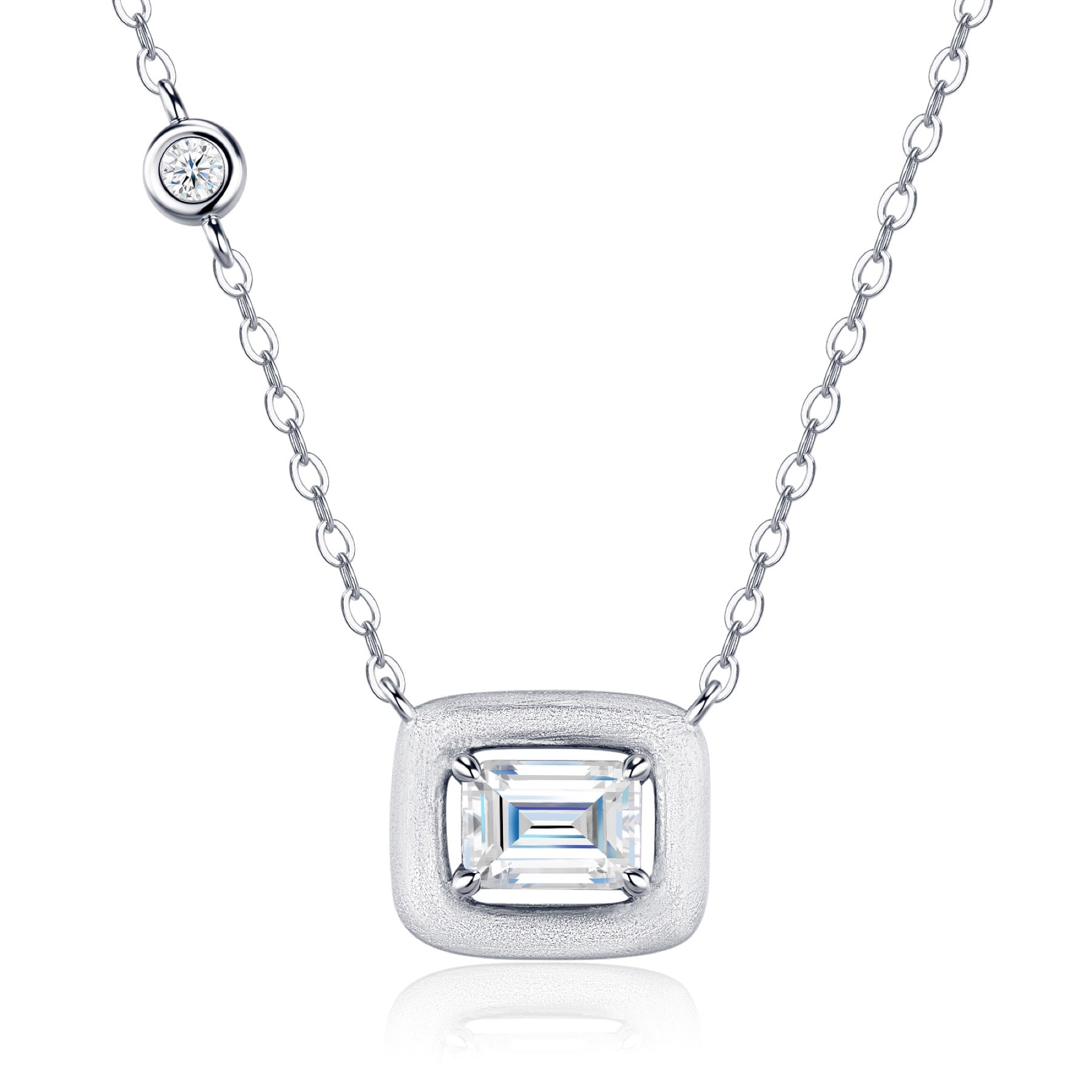 Slate Moissanite Emerald-Cut Bezel Necklace in Sterling Silver