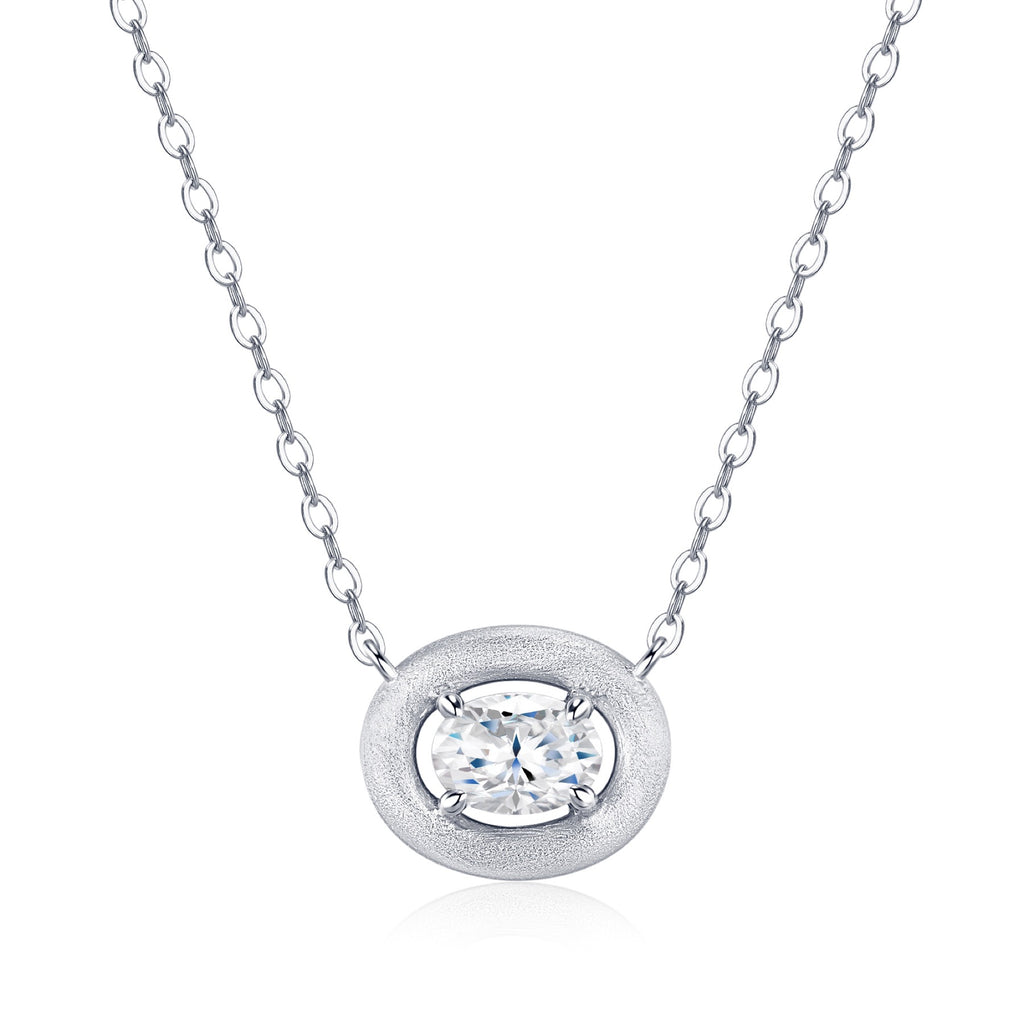Pebble Moissanite Oval Bezel Necklace in Sterling Silver