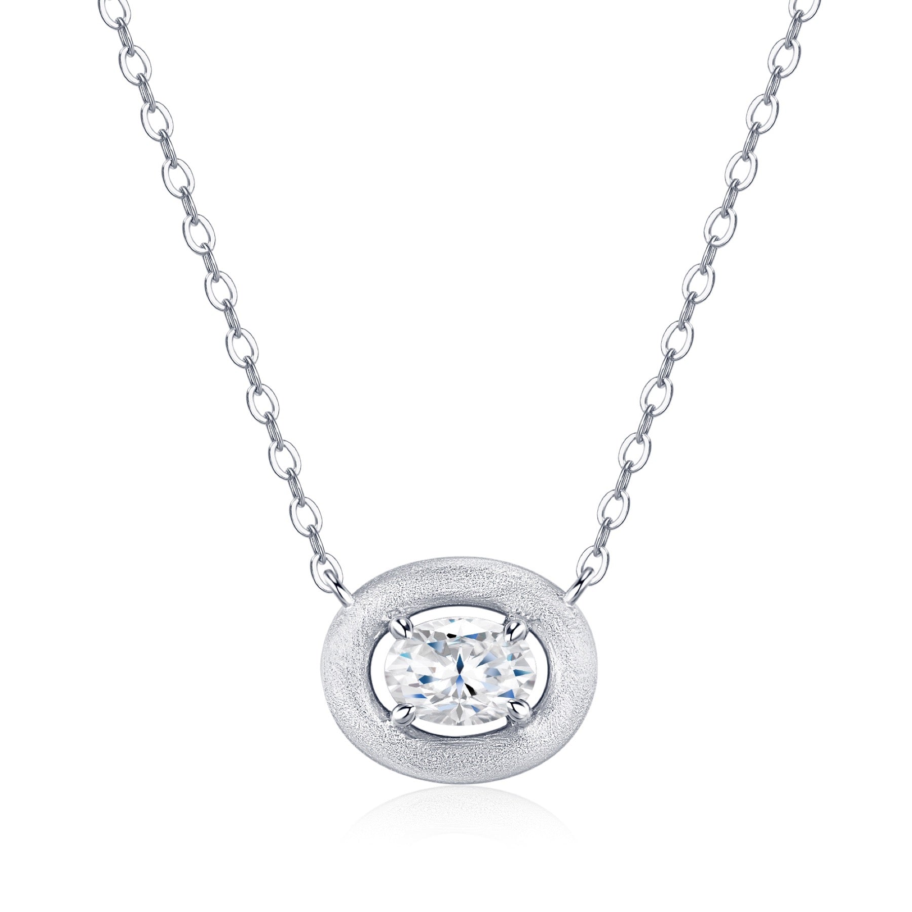 Pebble Moissanite Oval Bezel Necklace in Sterling Silver