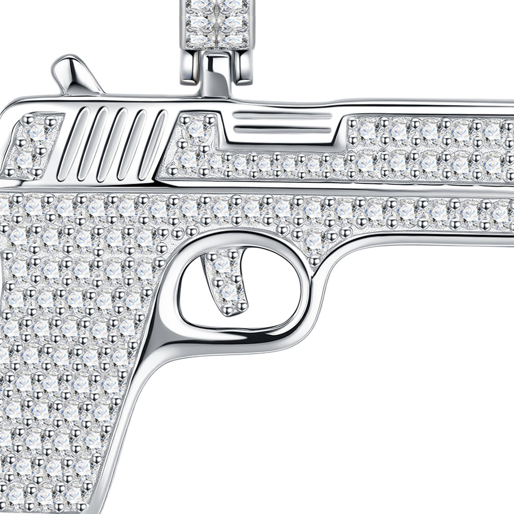 Maverick Moissanite Pistol Pendant Necklace in Sterling Silver — detail