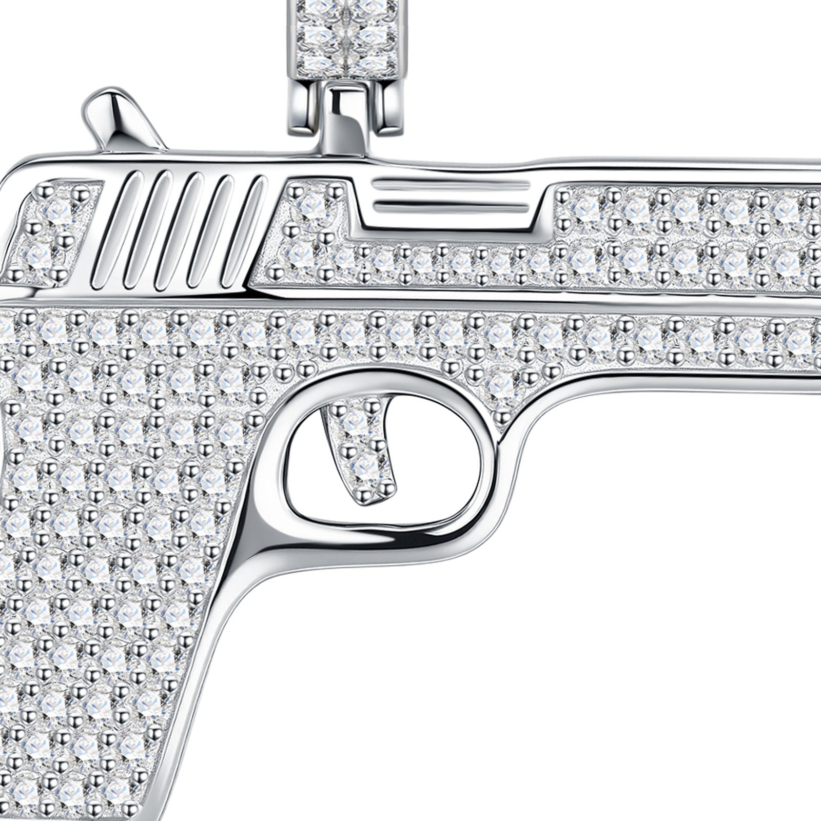Maverick Moissanite Pistol Pendant Necklace in Sterling Silver — detail
