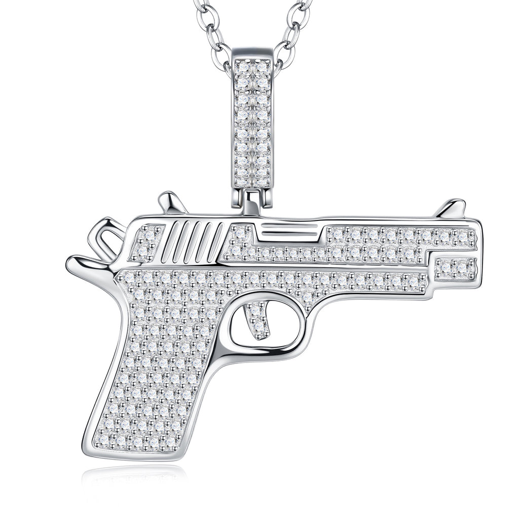 Maverick Moissanite Pistol Pendant Necklace in Sterling Silver