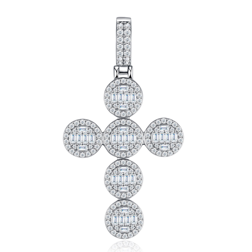 Rosette Moissanite Cross Necklace in Sterling Silver