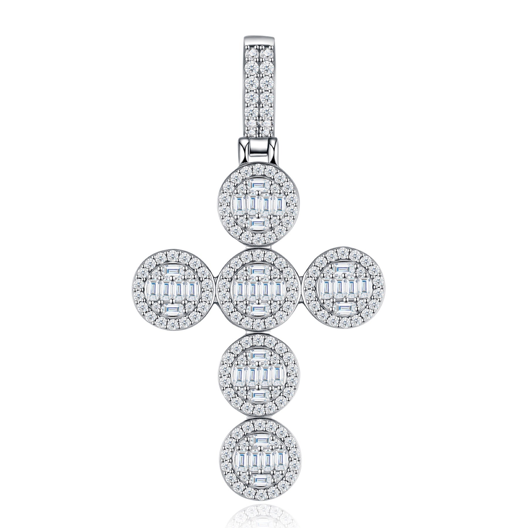 Rosette Moissanite Cross Necklace in Sterling Silver