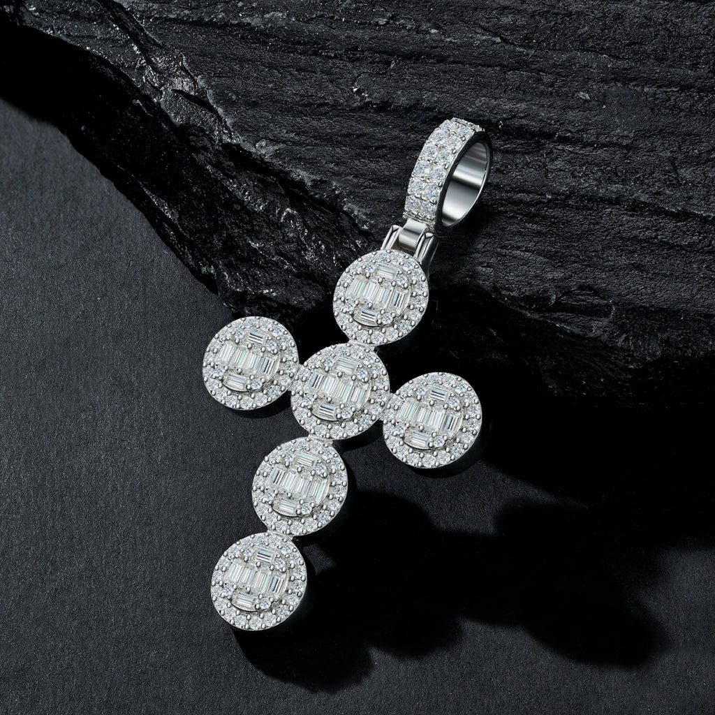 Rosette Moissanite Cross Necklace in Sterling Silver