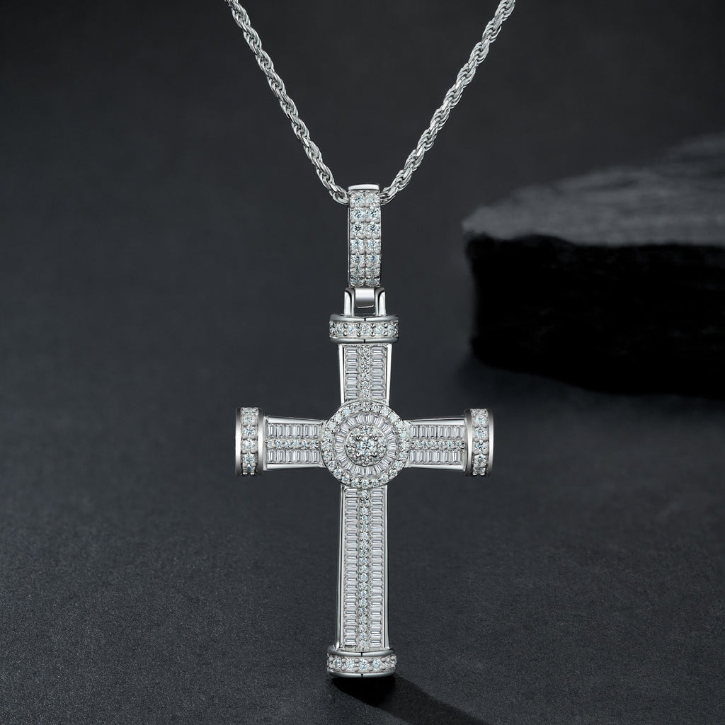 Icon Moissanite Cross Necklace in Sterling Silver