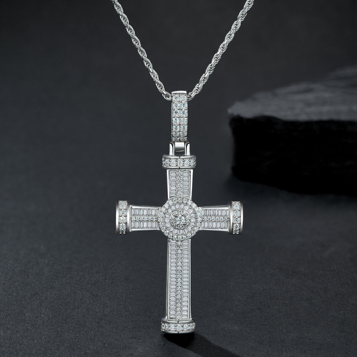 Icon Moissanite Cross Pendant in Sterling Silver