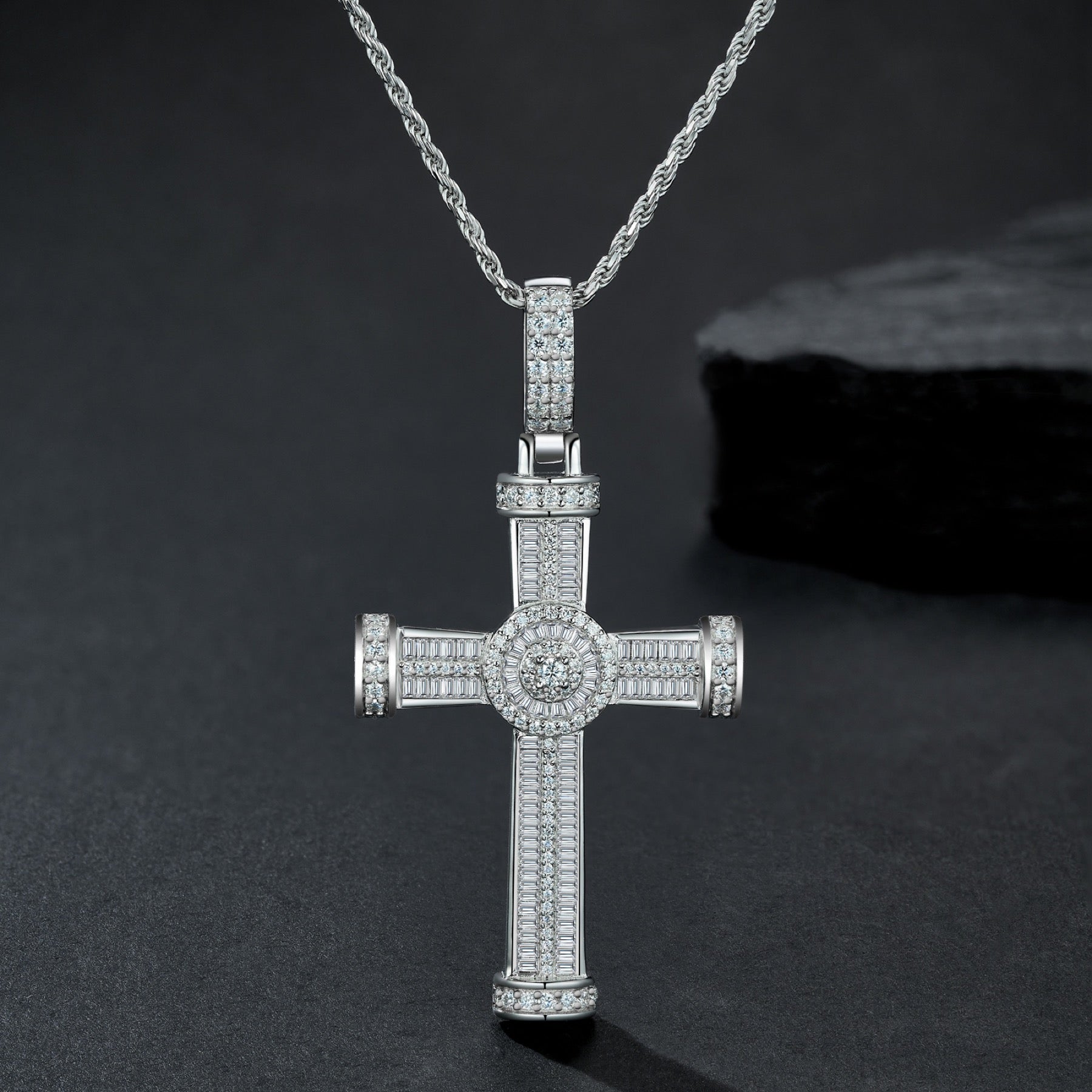 Icon Moissanite Cross Necklace in Sterling Silver