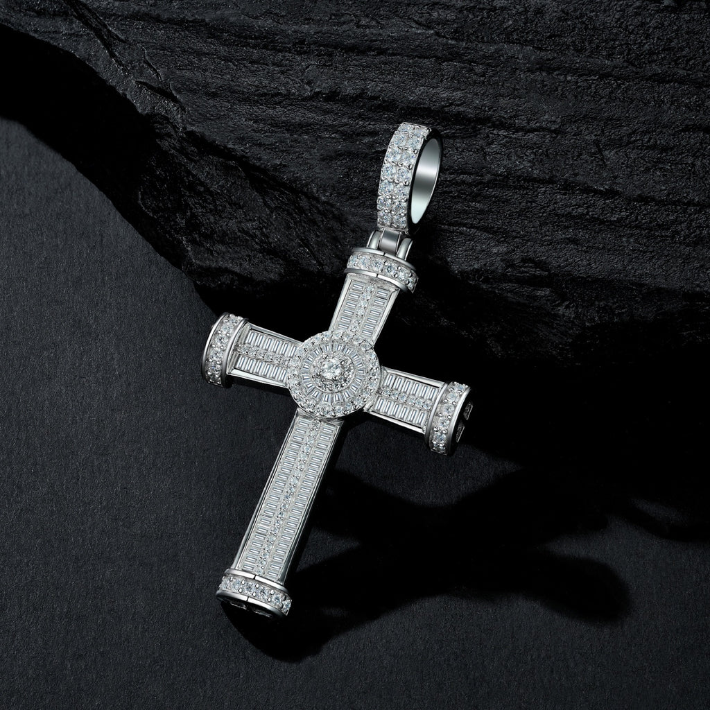 Icon Moissanite Cross Necklace in Sterling Silver
