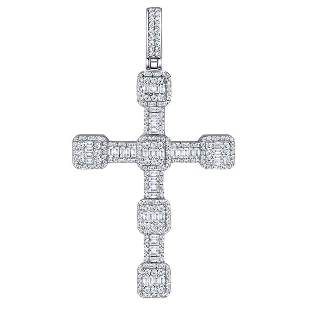Pillar Moissanite Cross Necklace in Sterling Silver