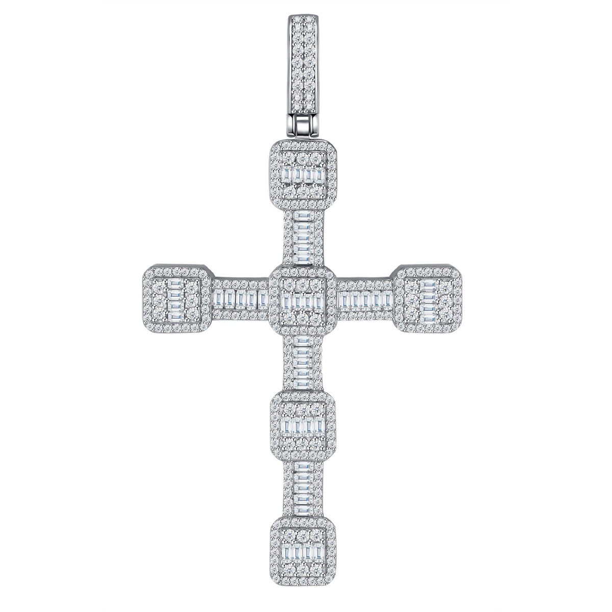 Pillar Moissanite Cross Pendant in Sterling Silver