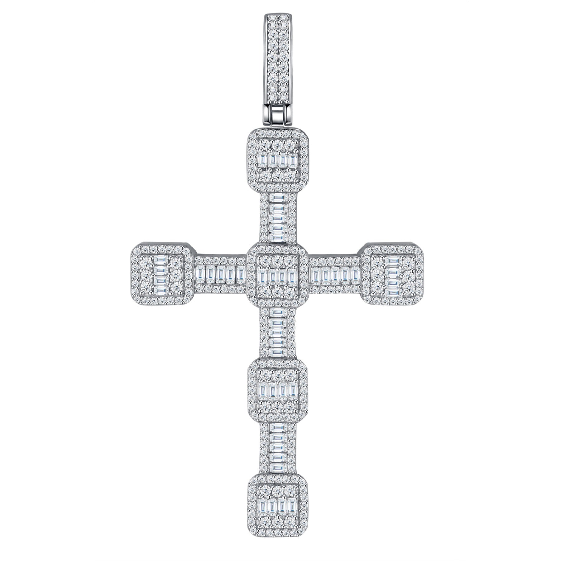 Pillar Moissanite Cross Necklace in Sterling Silver