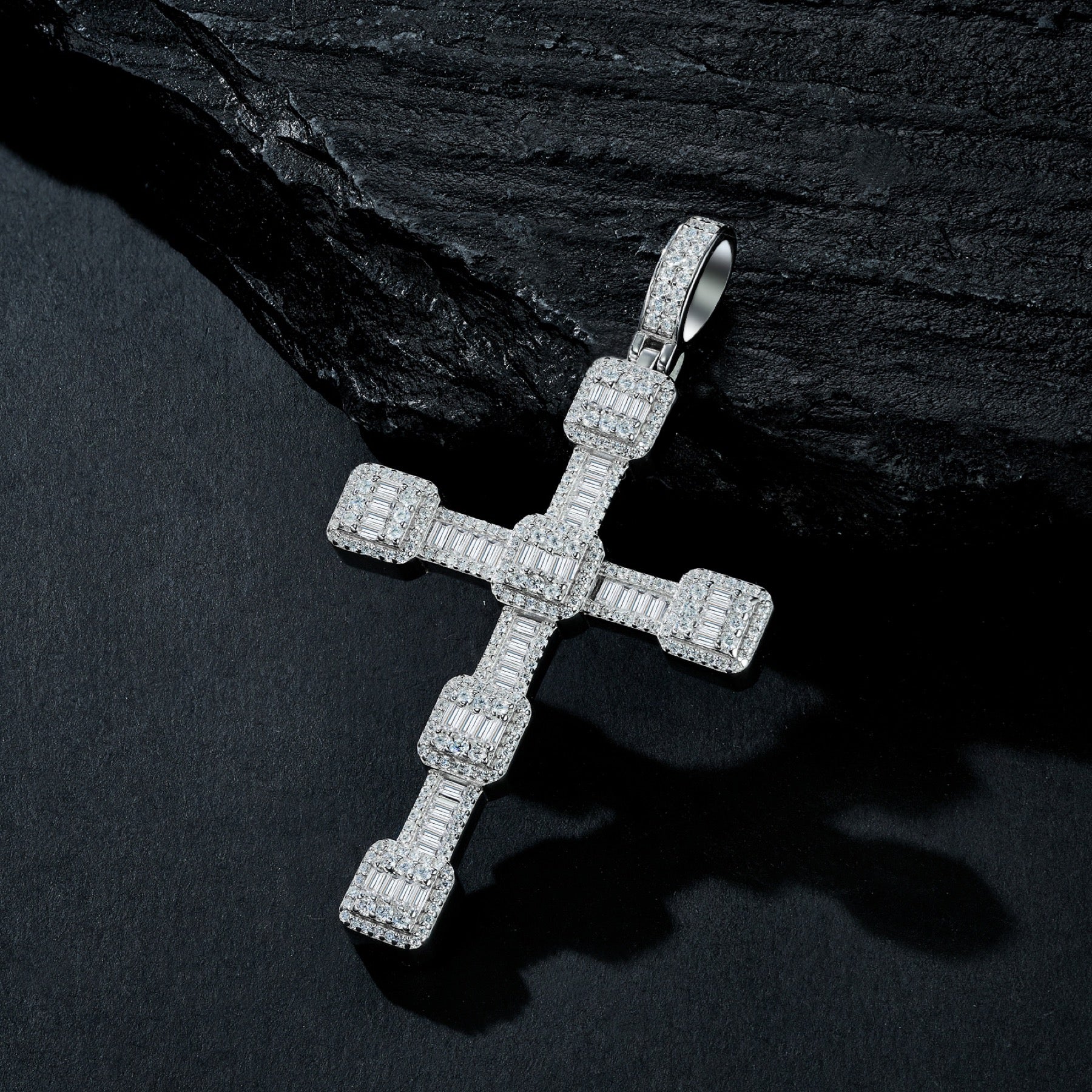 Pillar Moissanite Cross Necklace in Sterling Silver