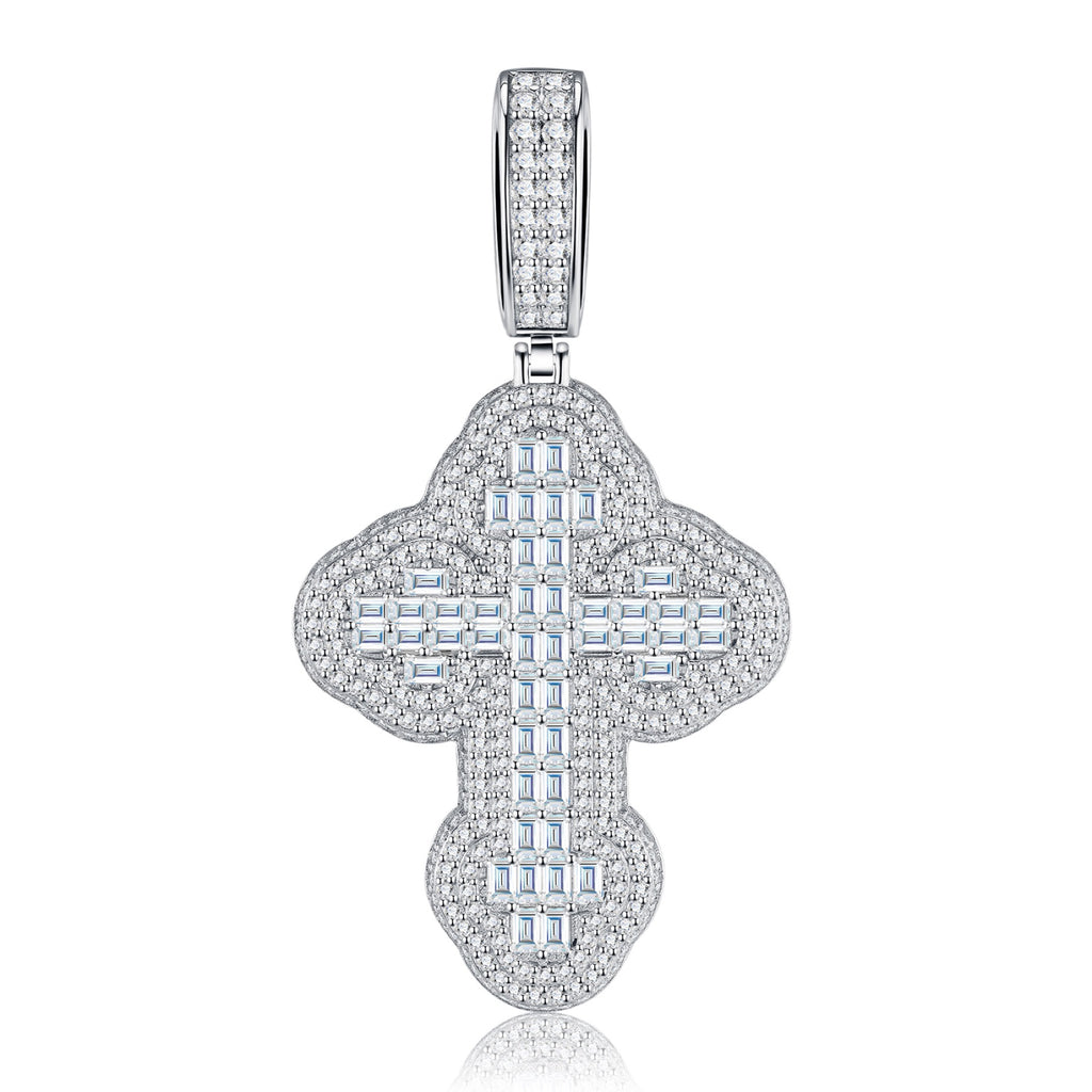 Templar Moissanite Cross Necklace in Sterling Silver