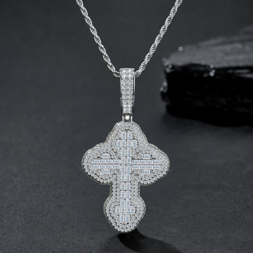 Templar Moissanite Cross Necklace in Sterling Silver