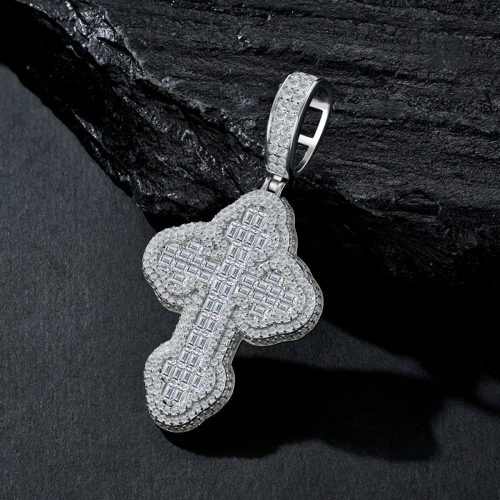 Templar Moissanite Cross Necklace in Sterling Silver