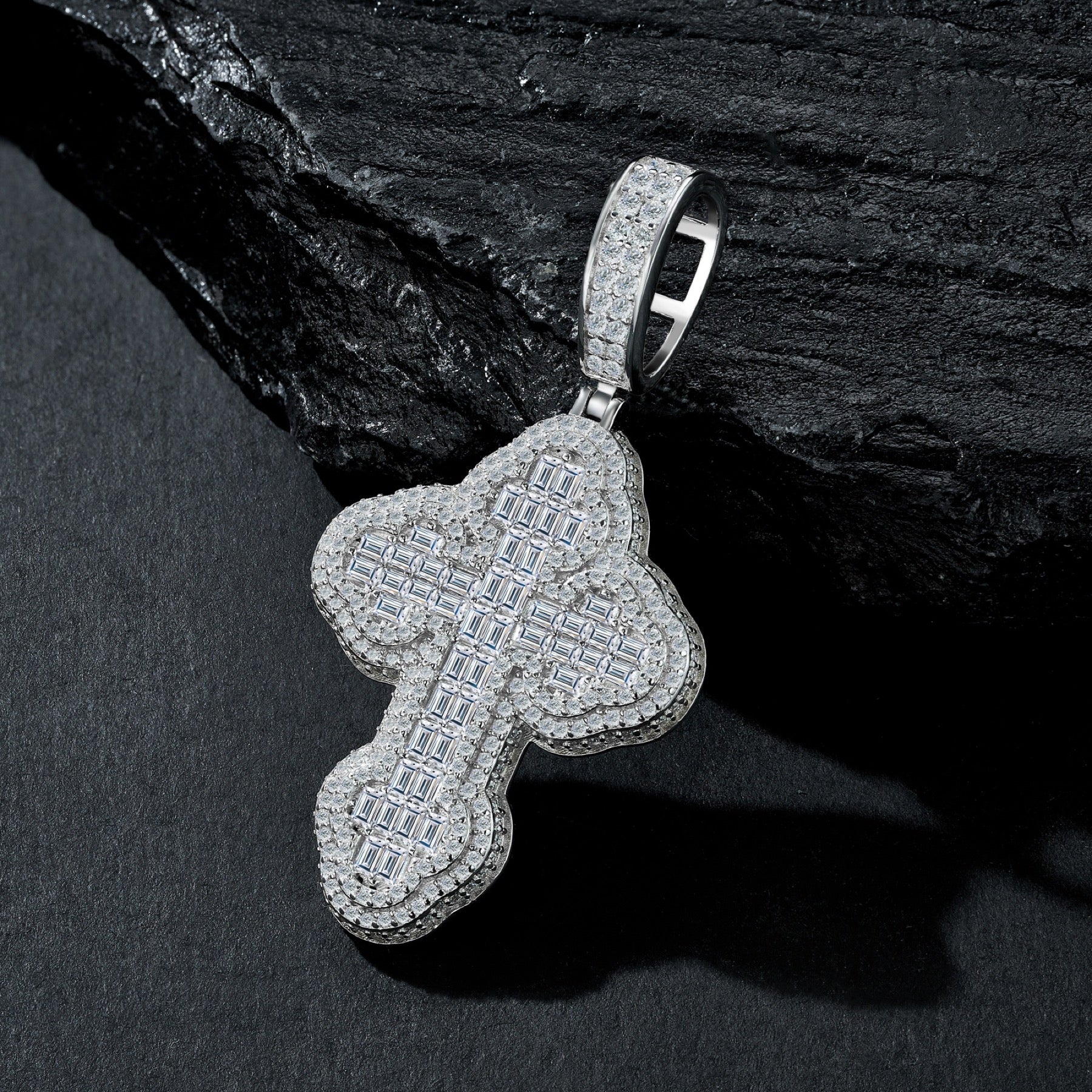 Templar Moissanite Cross Necklace in Sterling Silver