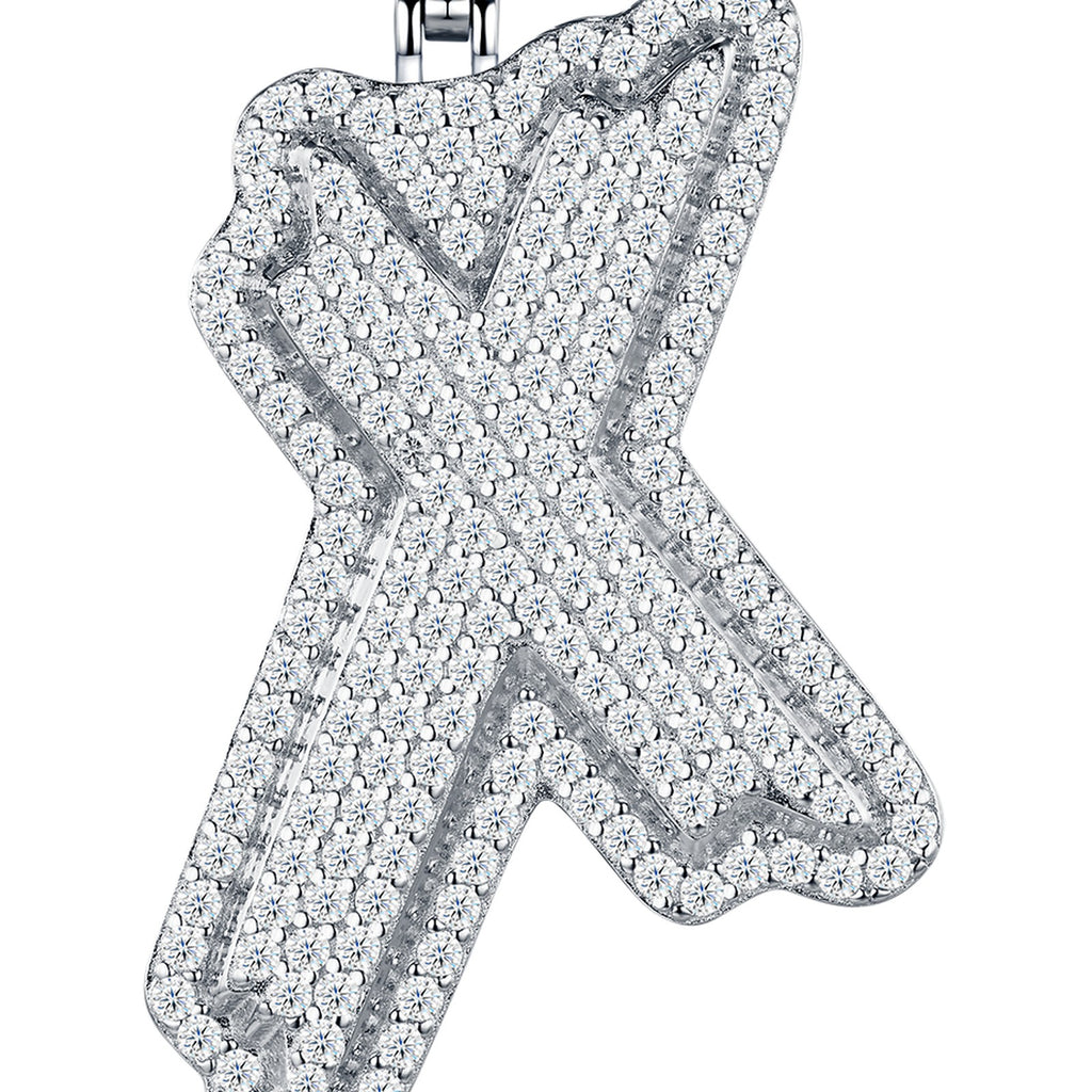Initial X Moissanite Iced Bubble Pendant Necklace in Sterling Silver — detail