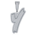 Initial Y Moissanite Iced Cursive Letter Pendant Necklace in Sterling Silver