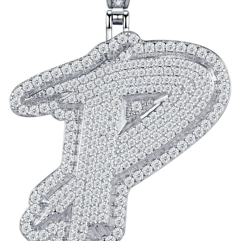 Initial P Moissanite Iced Bubble Pendant Necklace in Sterling Silver — detail