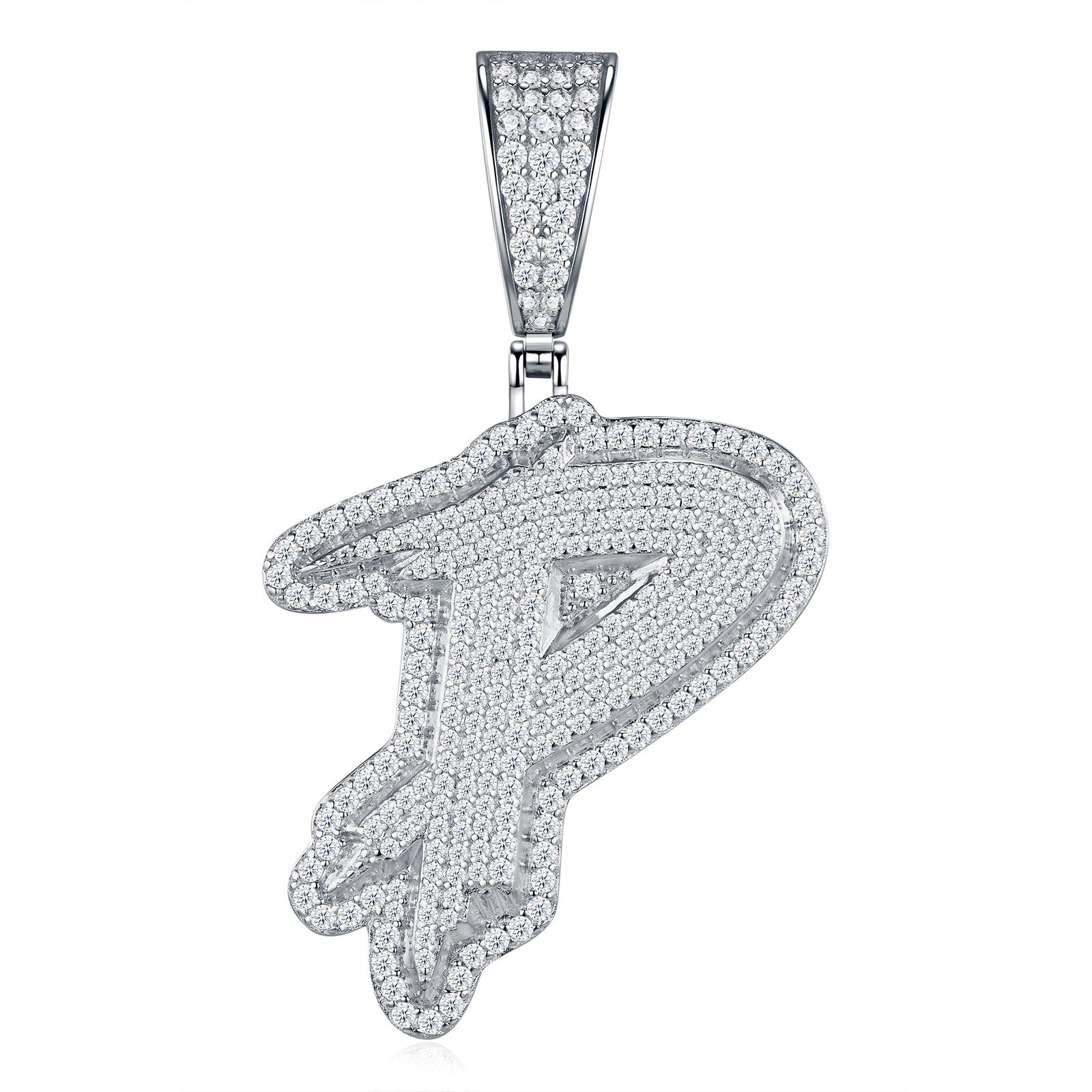 Initial P Moissanite Iced Bubble Pendant Necklace in Sterling Silver