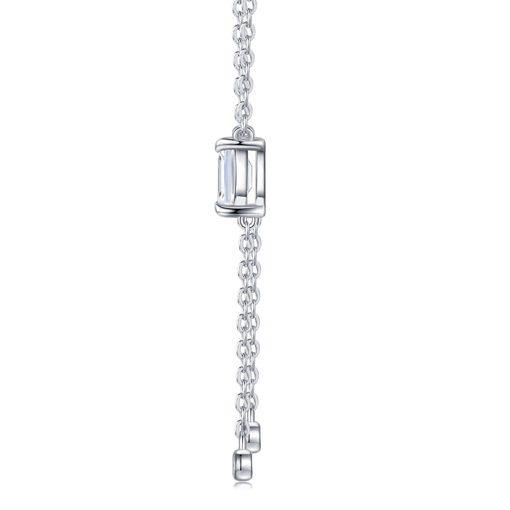 Column Moissanite Emerald-Cut Drop Necklace in Sterling Silver