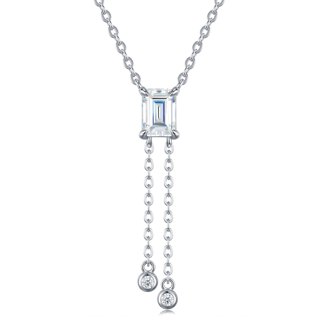 Column Moissanite Emerald-Cut Drop Necklace in Sterling Silver