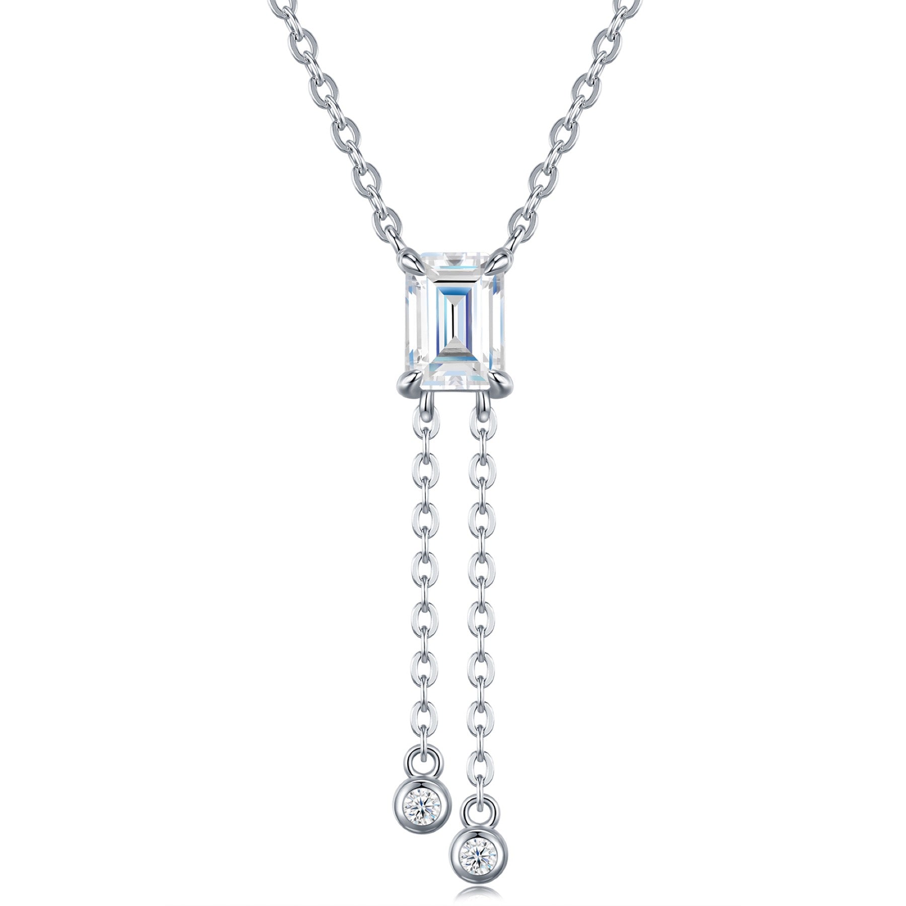 Column Moissanite Emerald-Cut Drop Necklace in Sterling Silver