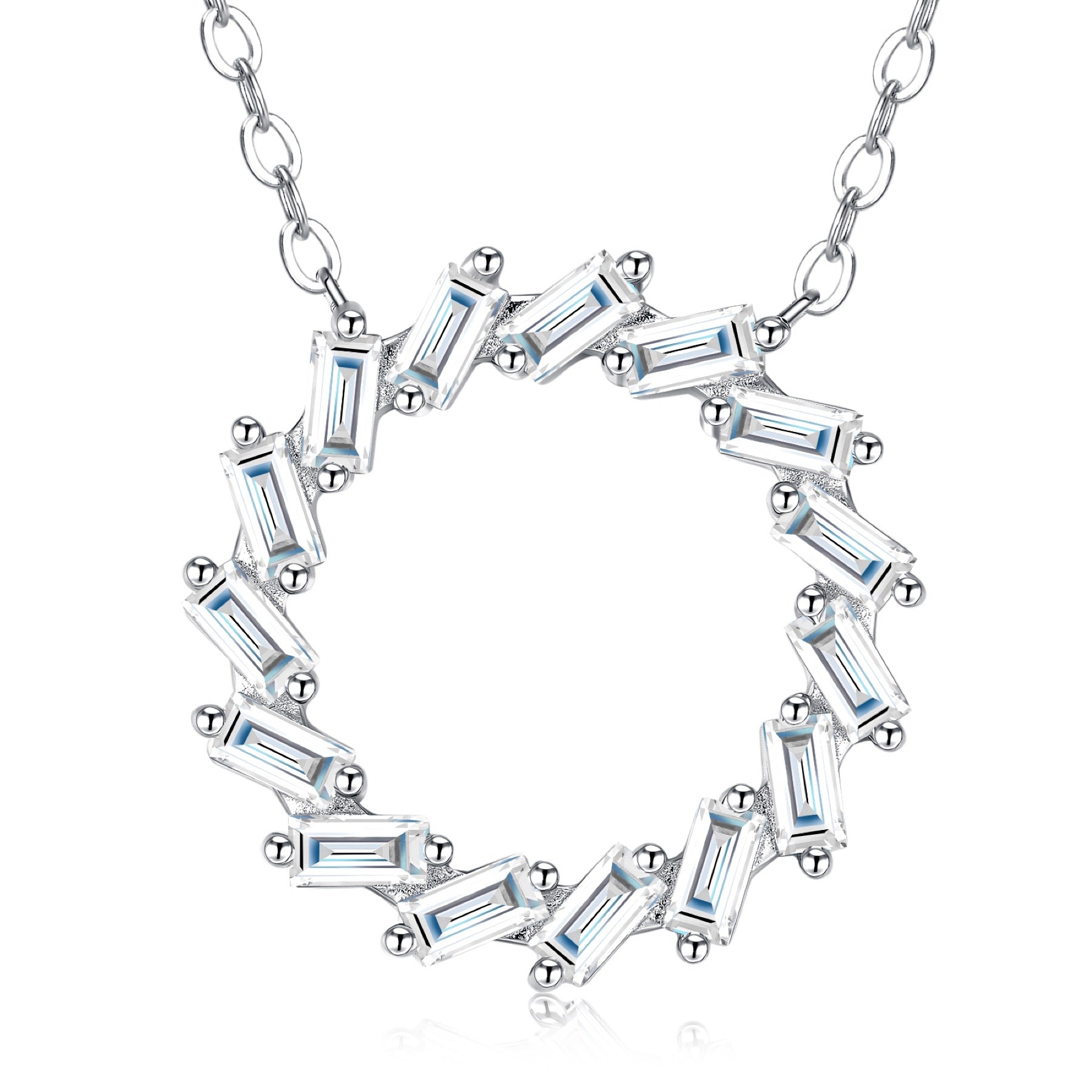 Circlet Moissanite Baguette Circle Necklace in Sterling Silver
