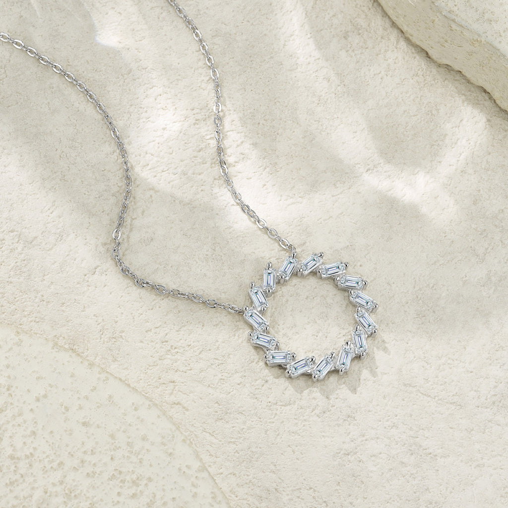 Circlet Moissanite Baguette Circle Necklace in Sterling Silver