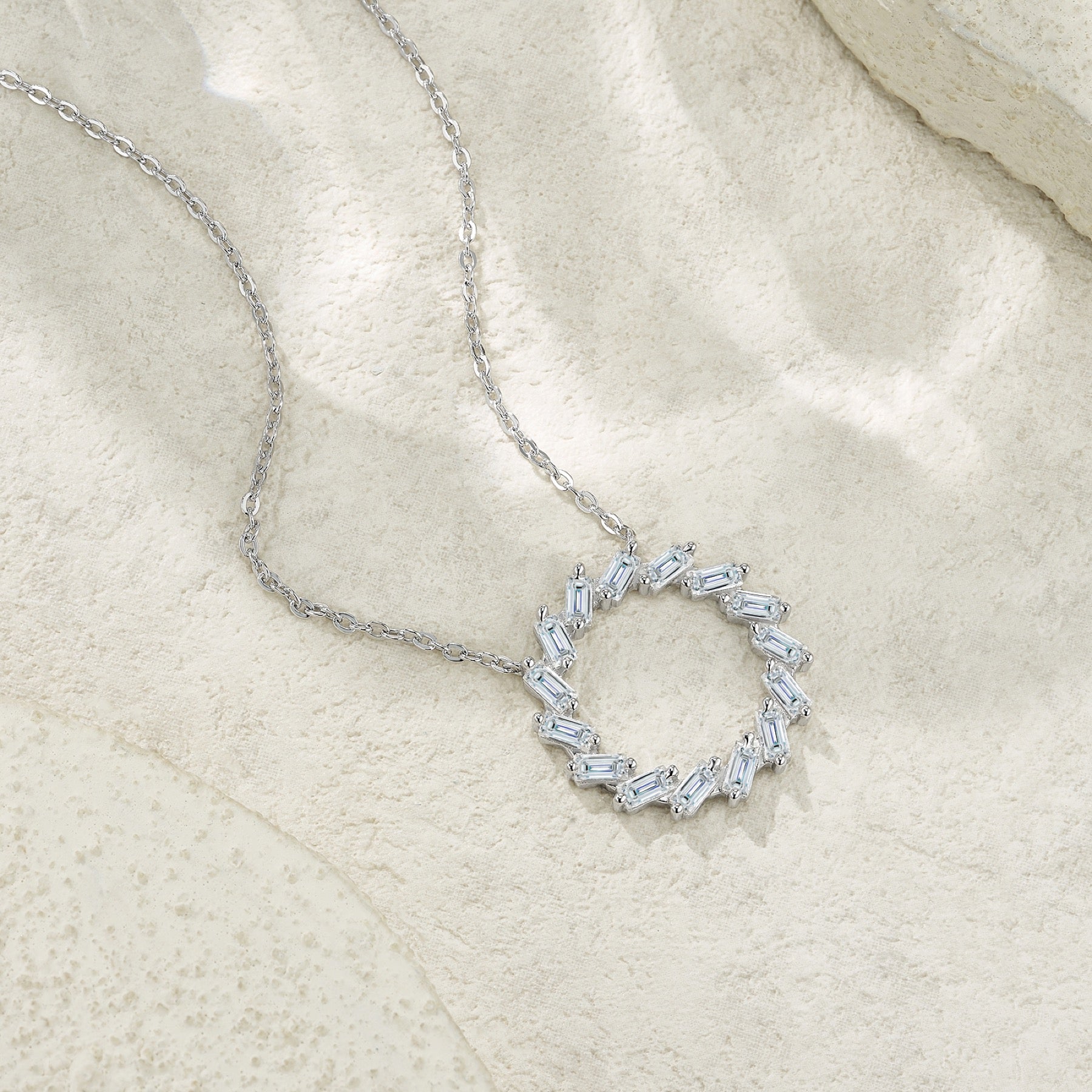 Circlet Moissanite Baguette Circle Necklace in Sterling Silver