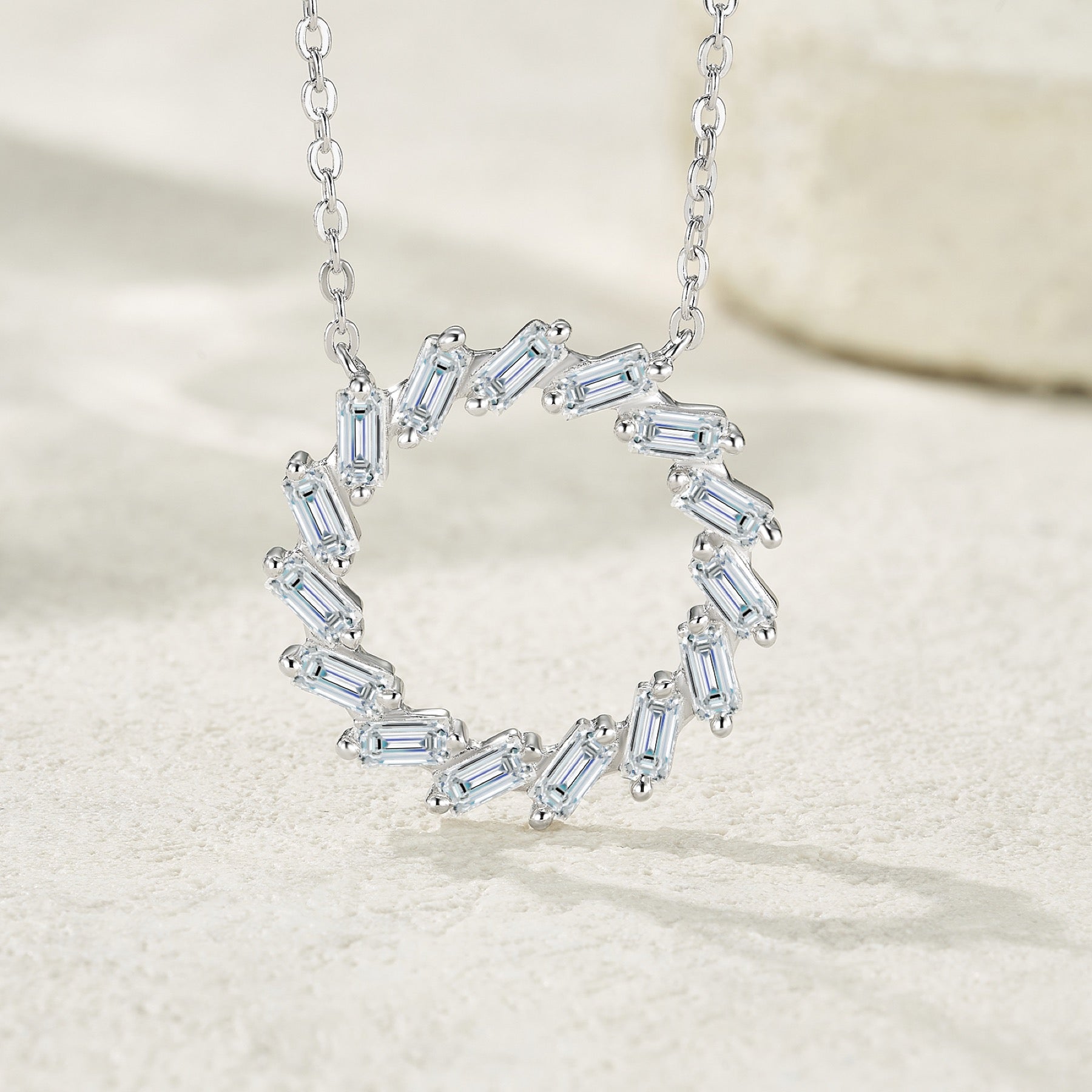 Circlet Moissanite Baguette Circle Necklace in Sterling Silver