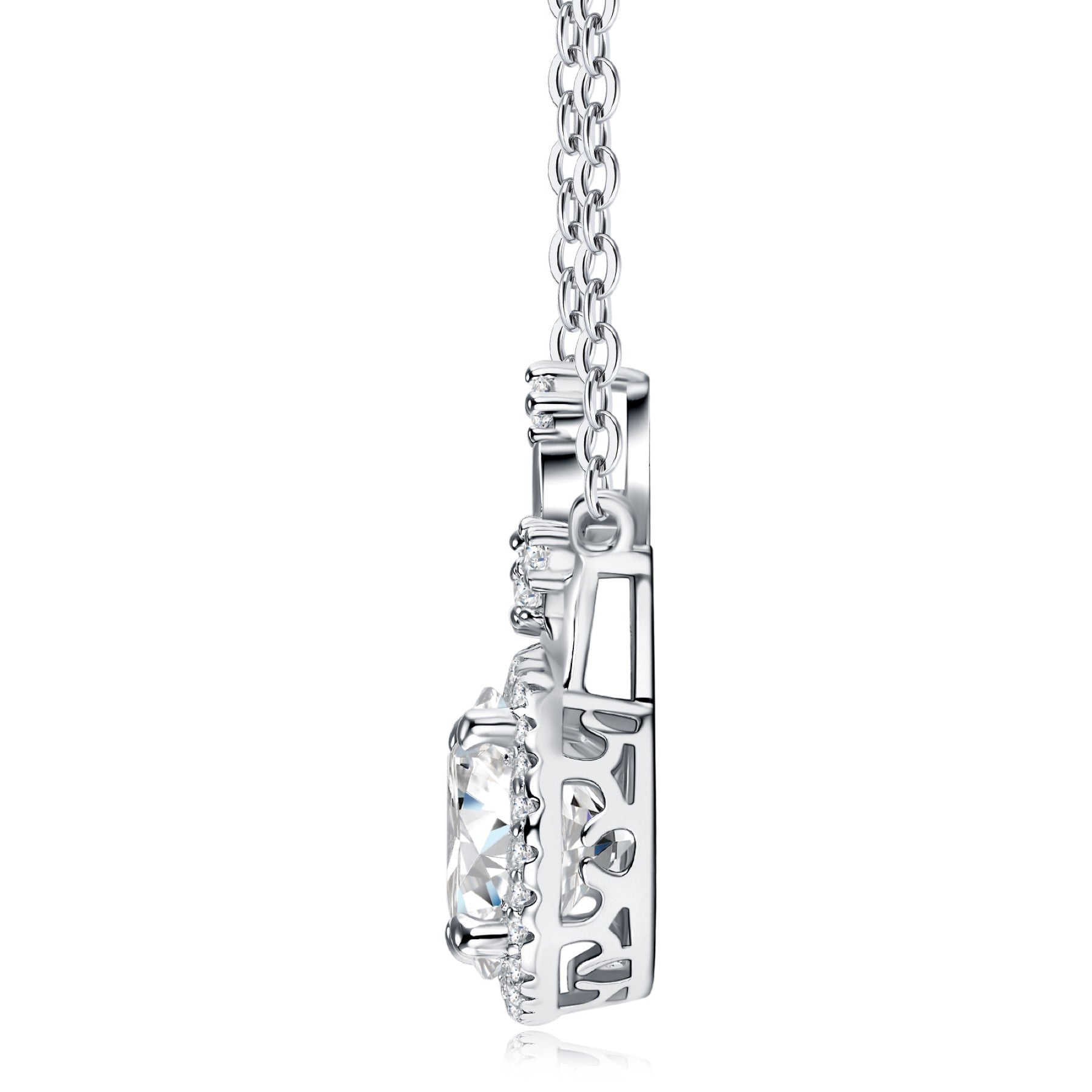 Regina Moissanite Crowned Oval Halo Necklace in Sterling Silver