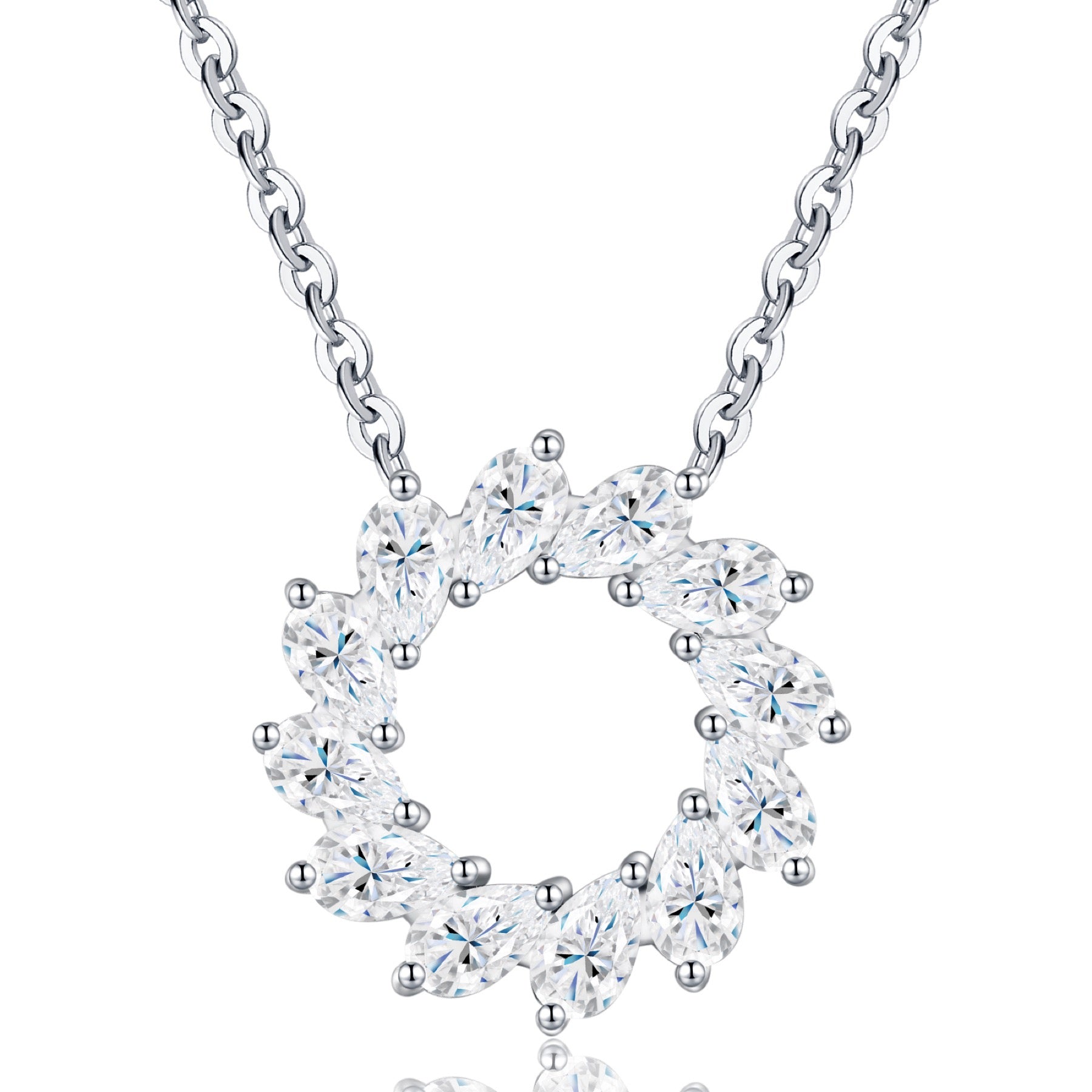 Wreath Moissanite Circle Wreath Necklace in Sterling Silver