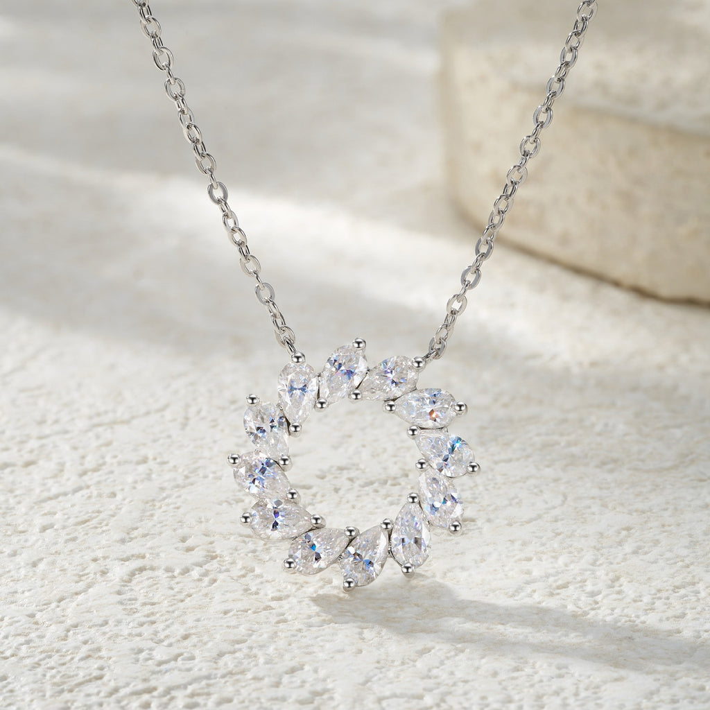 Wreath Moissanite Circle Wreath Necklace in Sterling Silver