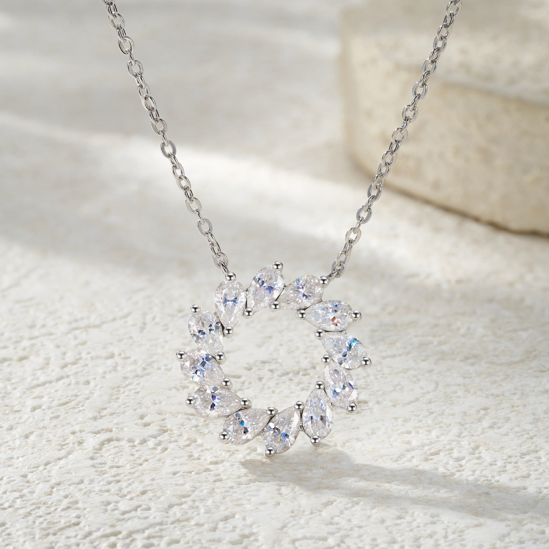 Wreath Moissanite Circle Wreath Necklace in Sterling Silver