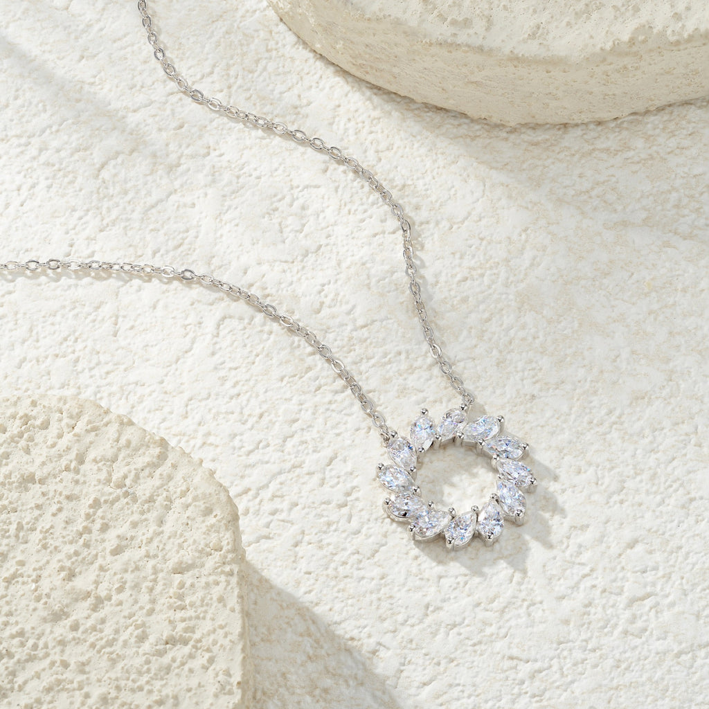 Wreath Moissanite Circle Wreath Necklace in Sterling Silver