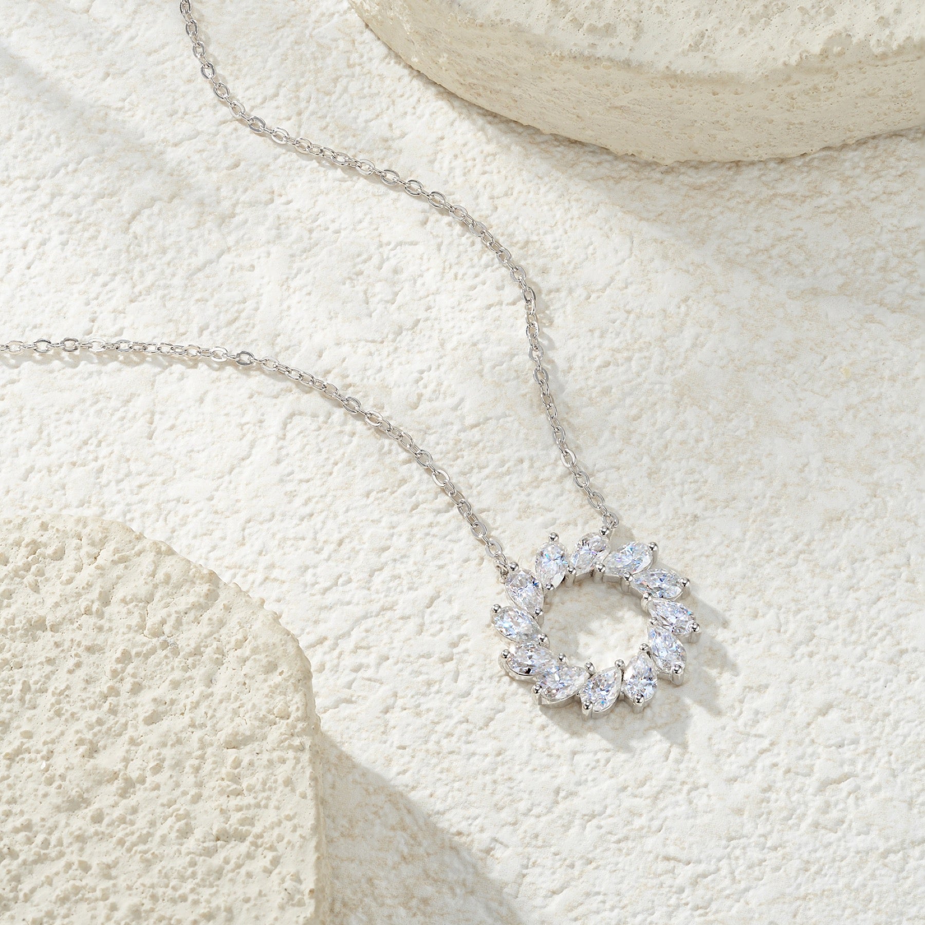 Wreath Moissanite Circle Wreath Necklace in Sterling Silver