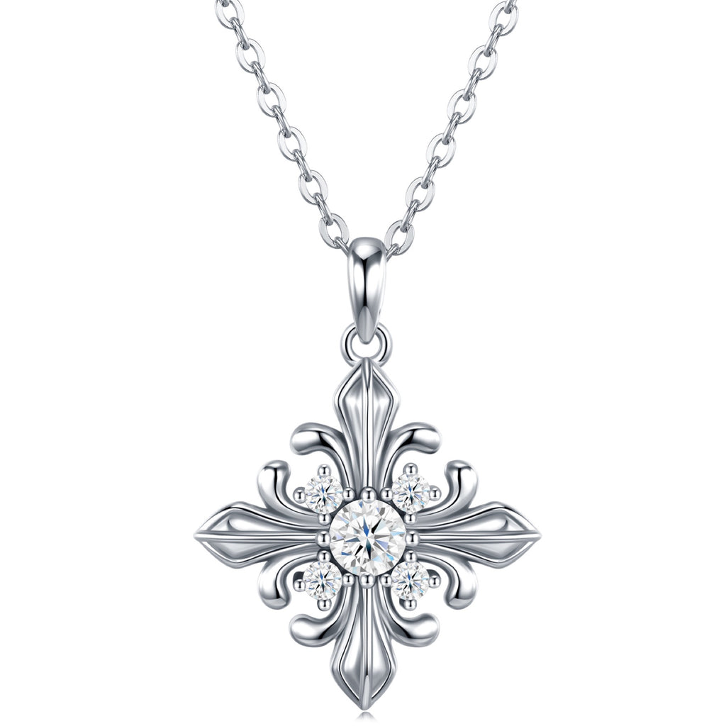 Basilica Moissanite Cross Necklace in Sterling Silver
