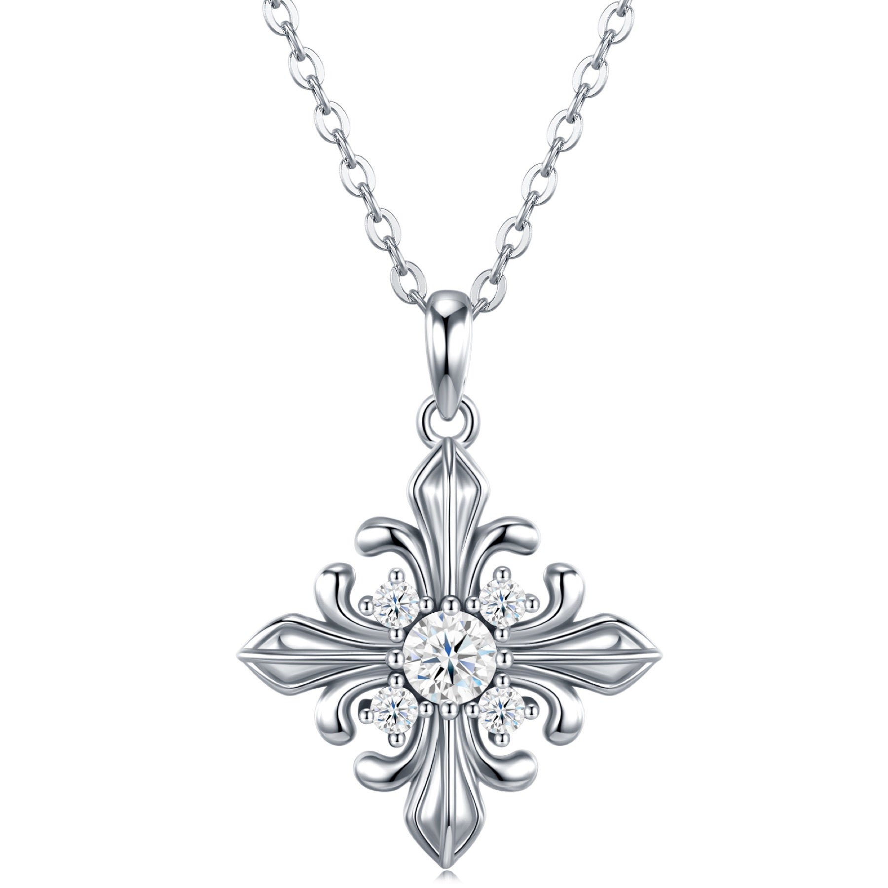 Basilica Moissanite Cross Necklace in Sterling Silver