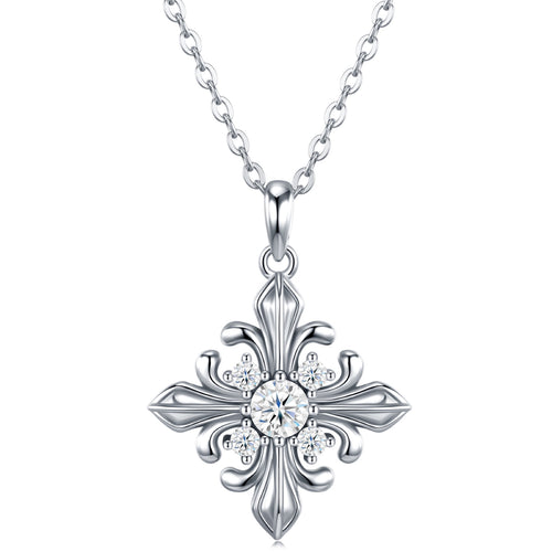 Basilica Moissanite Cross Necklace in Sterling Silver