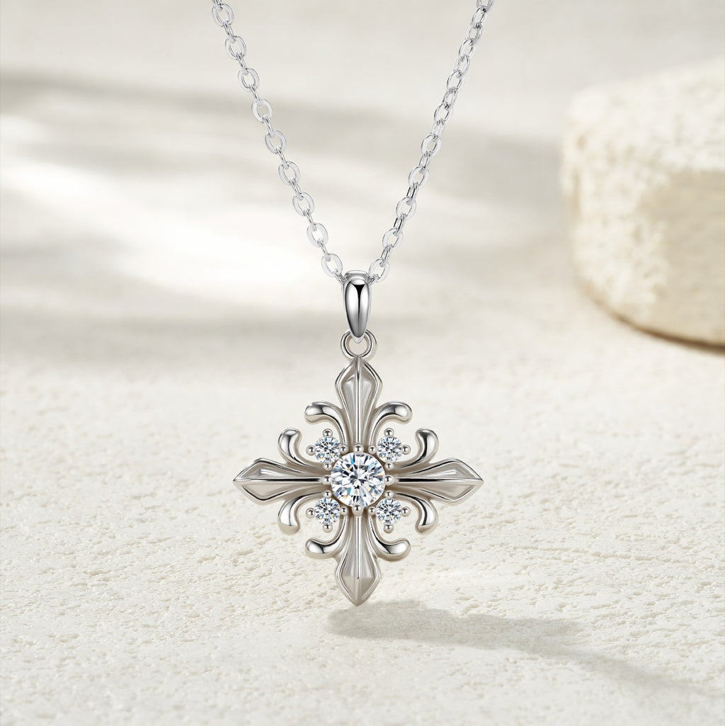Basilica Moissanite Cross Necklace in Sterling Silver