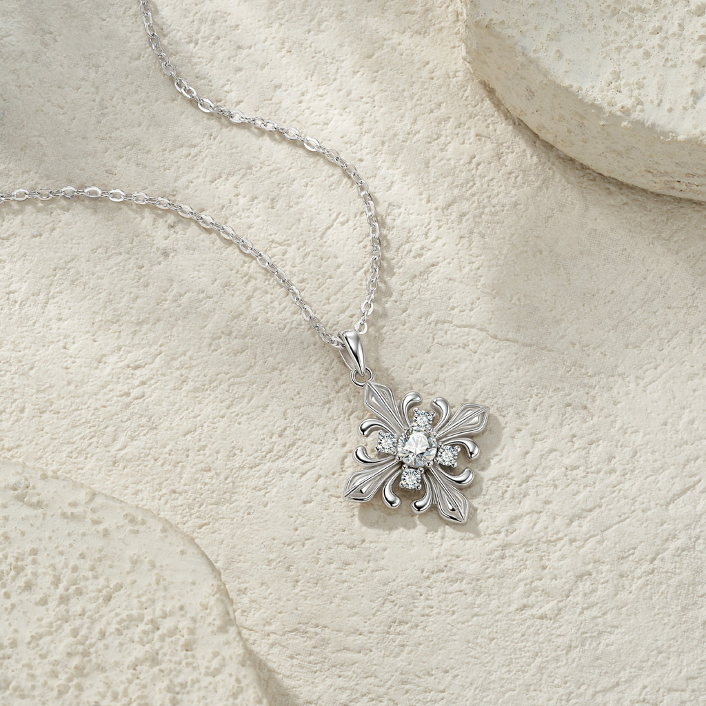 Basilica Moissanite Cross Necklace in Sterling Silver
