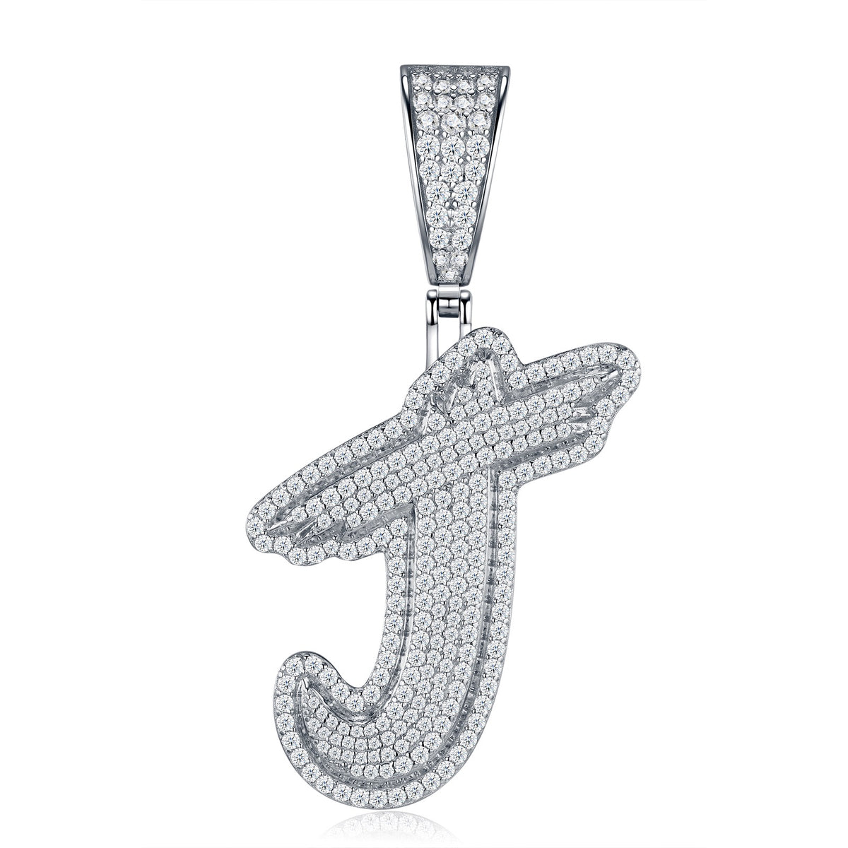 Initial J Moissanite Iced Bubble Pendant in Sterling Silver