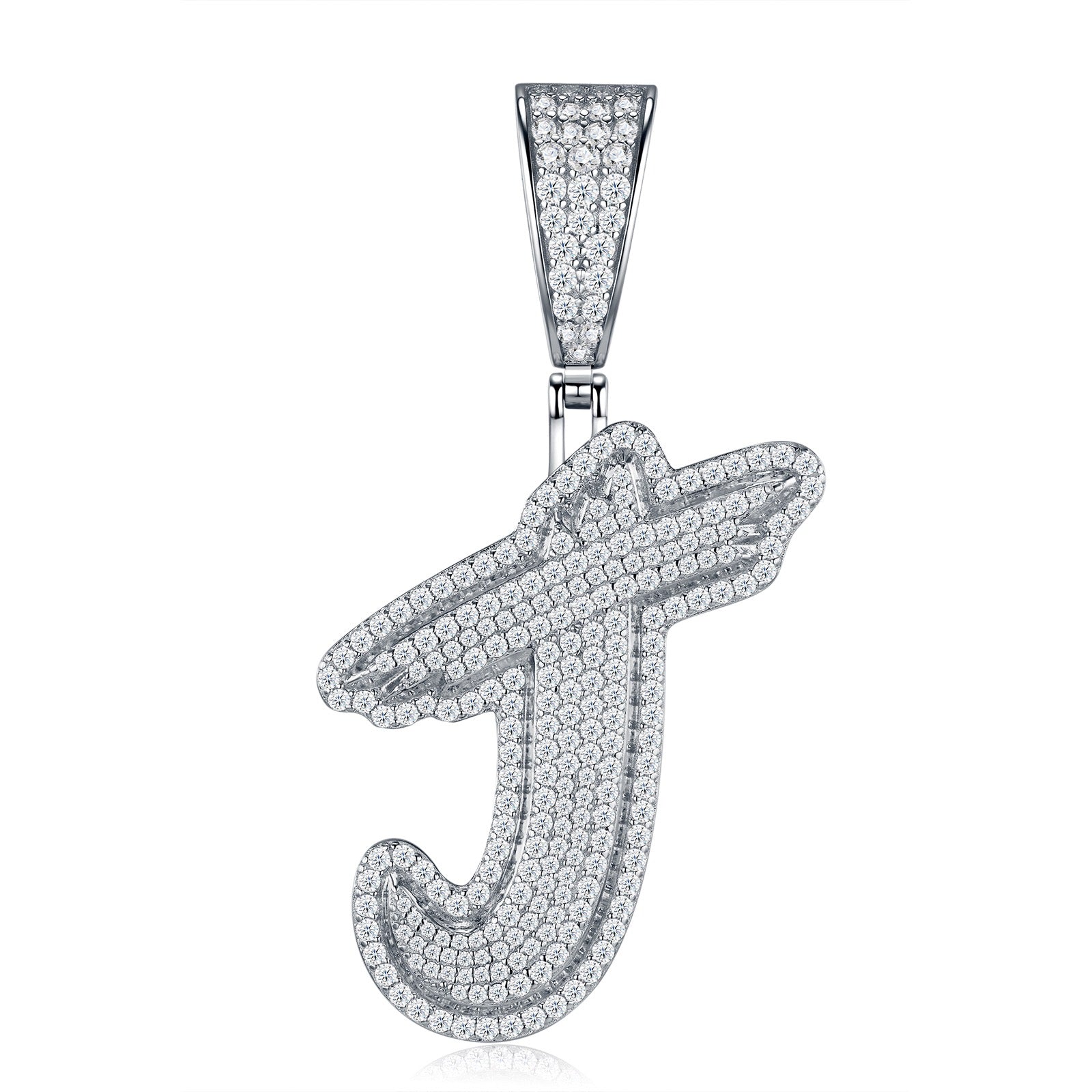 Initial J Moissanite Iced Bubble Pendant Necklace in Sterling Silver
