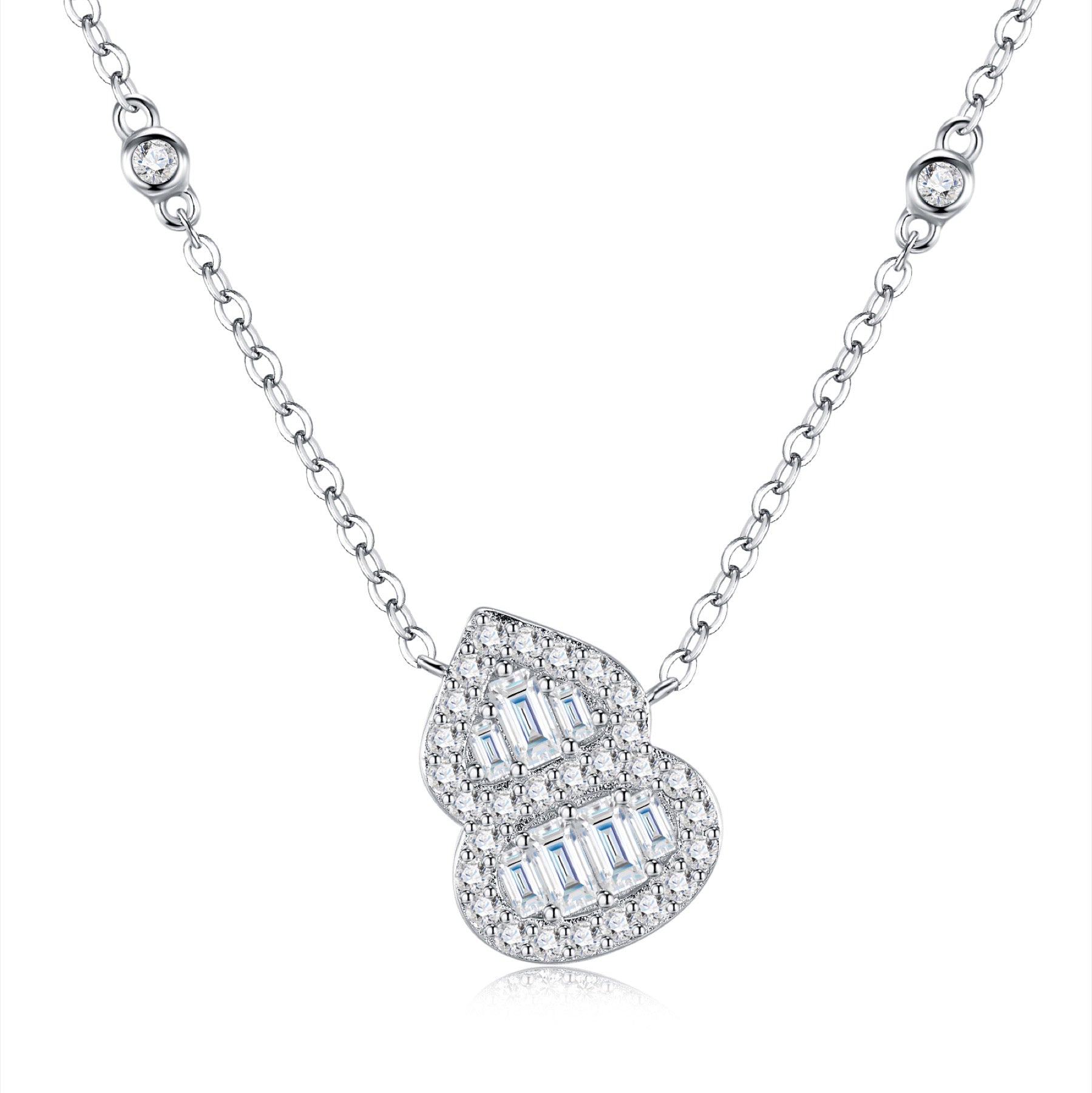 Coeur Moissanite Baguette Heart Necklace in Sterling Silver