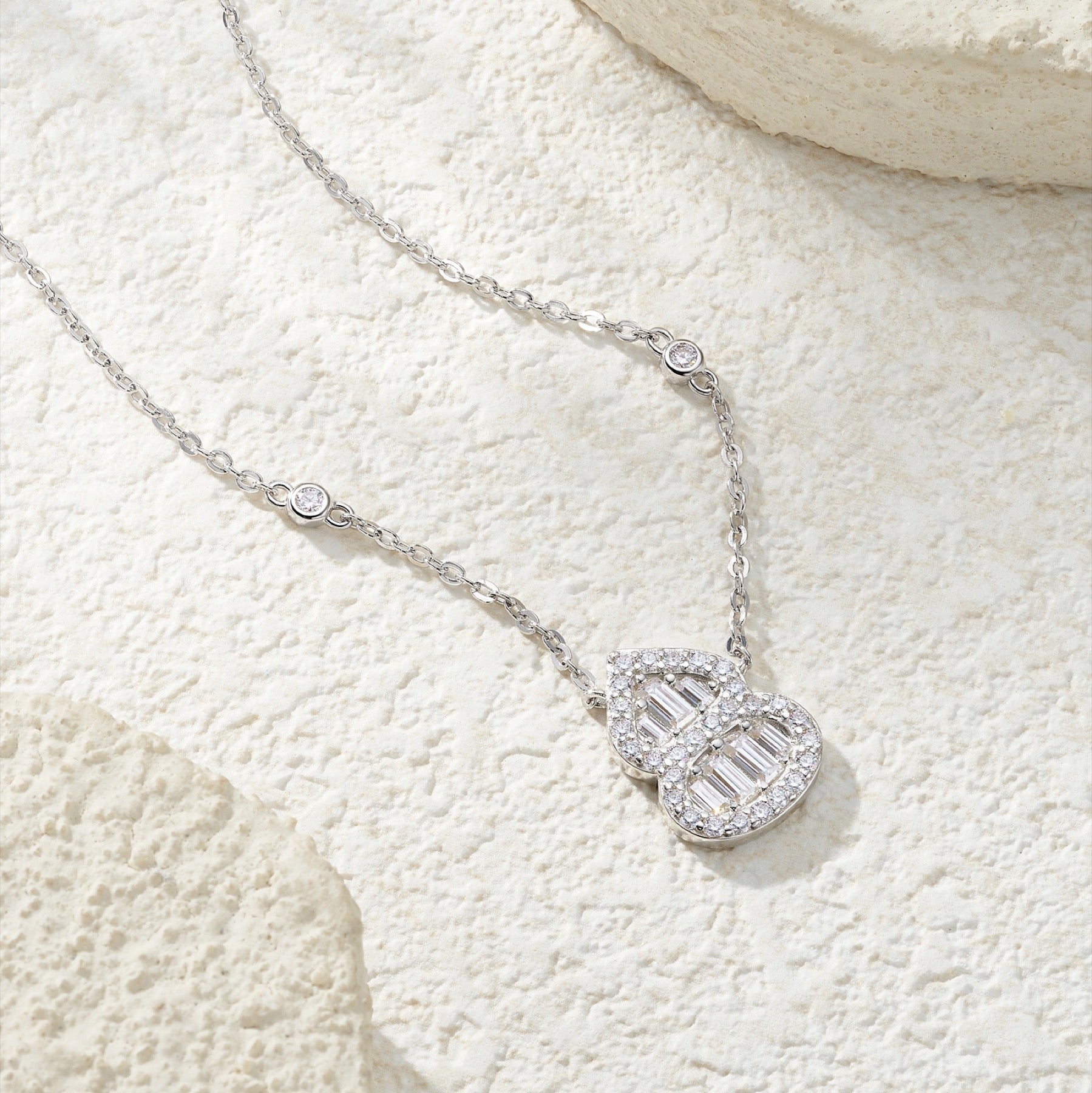 Coeur Moissanite Baguette Heart Necklace in Sterling Silver