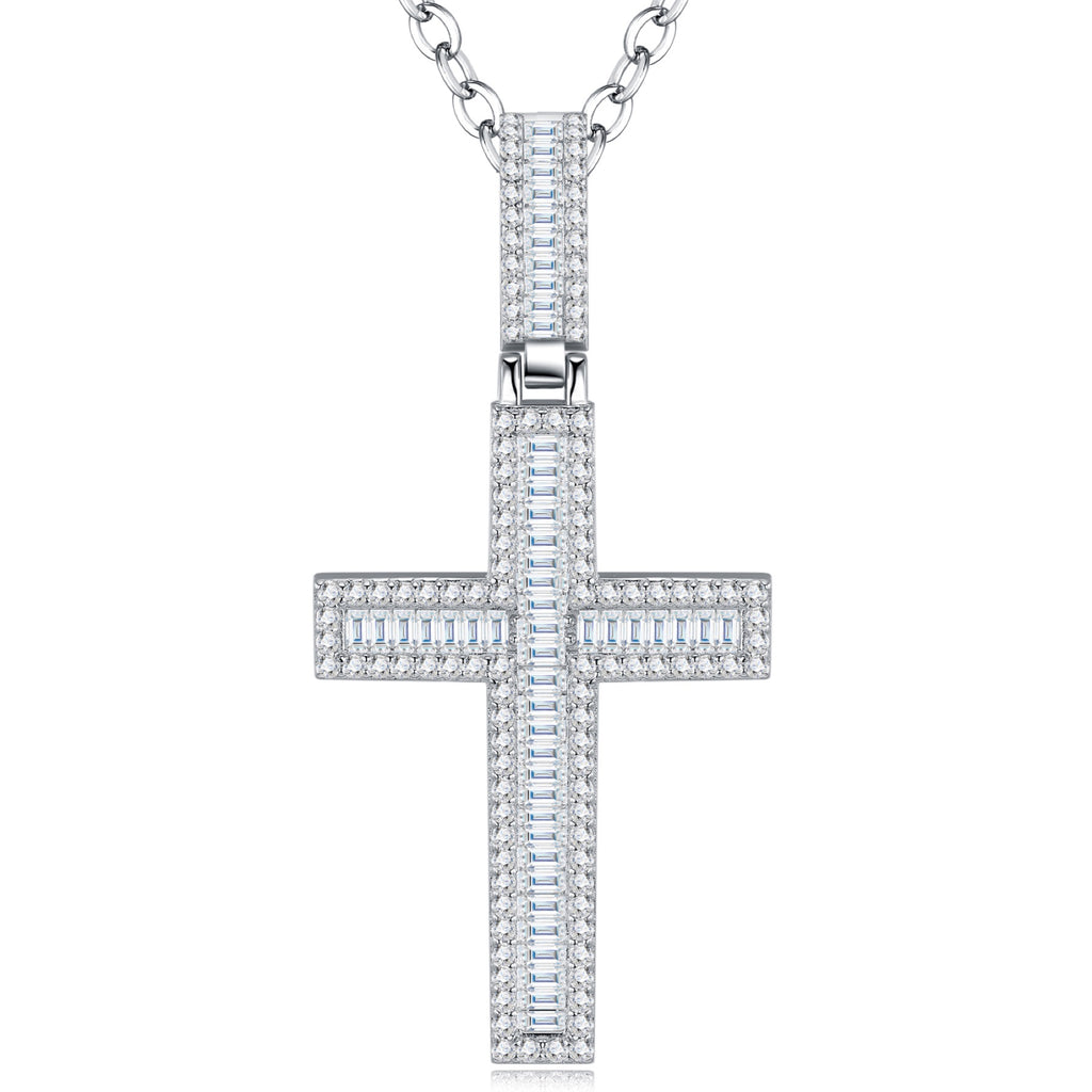 Reliquary Moissanite Cross Necklace in Sterling Silver