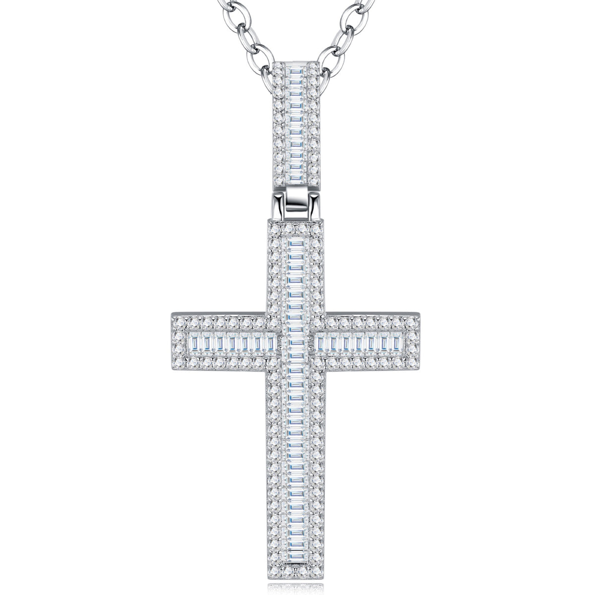 Reliquary Moissanite Cross Pendant in Sterling Silver