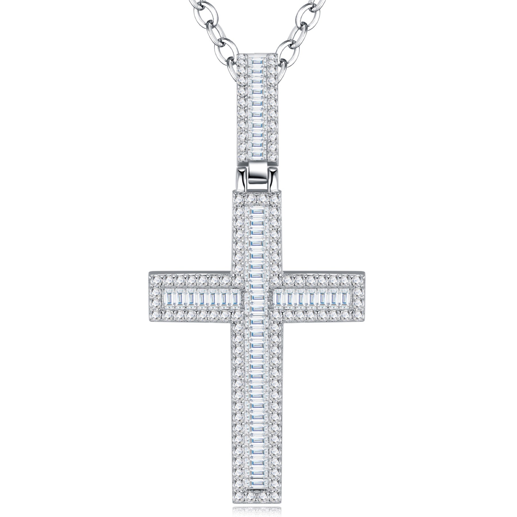 Reliquary Moissanite Cross Necklace in Sterling Silver